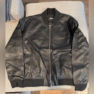 Ashton Faux Leather Zip Bomber Jacket - Black